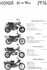 Honda 1976 Z50A, XL70, CT70, CT90