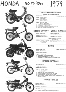 Honda 1979 PA50, NC50, Z50R, NA50 Express II, CT90