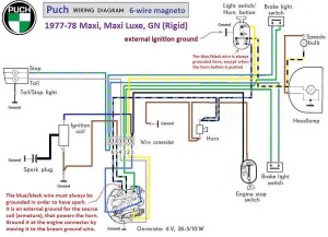 Kromag/Sears Wiring Sears Free Spirit, uses Puch 1977-78 (6-wire) 6-wire Bosch magneto 1-speed 0212 124 043