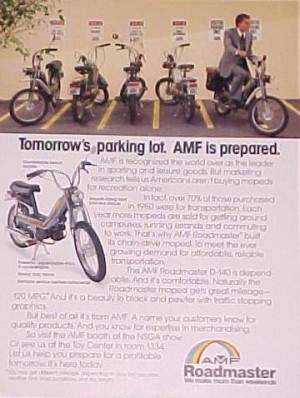 AMF Ad in 1981, when fear of high gas prices made many Americans buy mopeds and small cars.