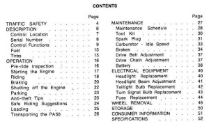 1983 Honda PA50 Owners Manual table of contents