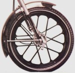 "Snowflake" wheel made by Grimeca for 2.25-16 tire 90 x 20mm brakes left side sp. driver 1979-1983 black