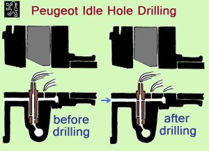 Peugeot Carb Before and After Drilling