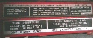 1976 Columbia ID plate