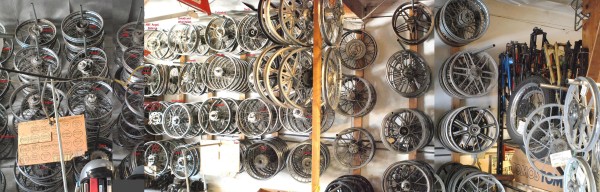 Myrons Mopeds Wall of Wheels in 2011